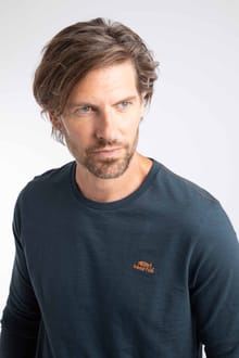 Weird Fish Fins Branded Slub Cotton Long Sleeve T-Shirt 203775 NVY - Navy