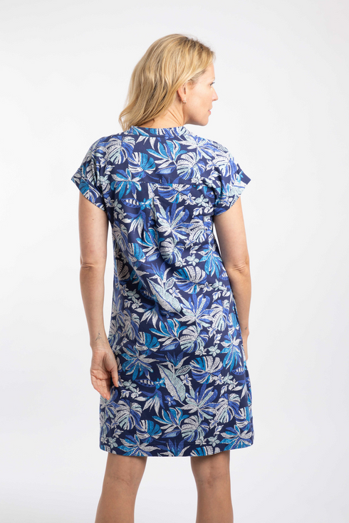 Weird Fish Suffolks Blue Indigo Printed Jersey Dress Organic Cotton 203971