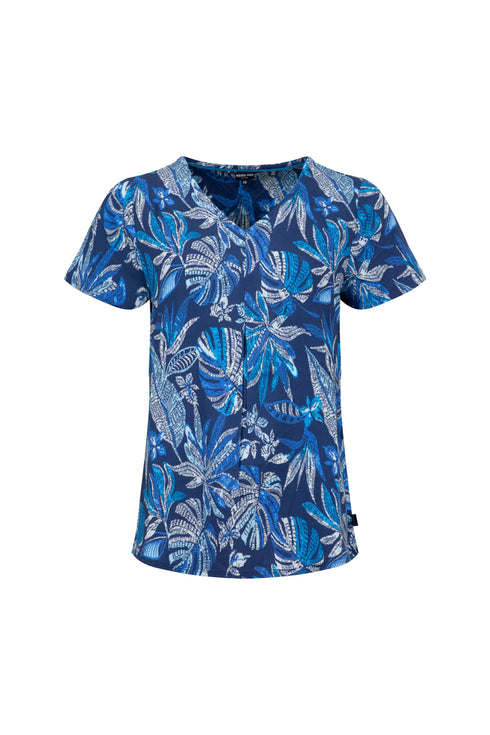 Weird Fish Womens Blue Indigo Solle Printed V-Neck Top 203992