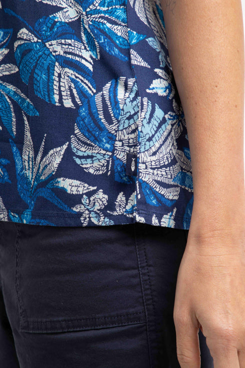 Weird Fish Womens Blue Indigo Solle Printed V-Neck Top 203992