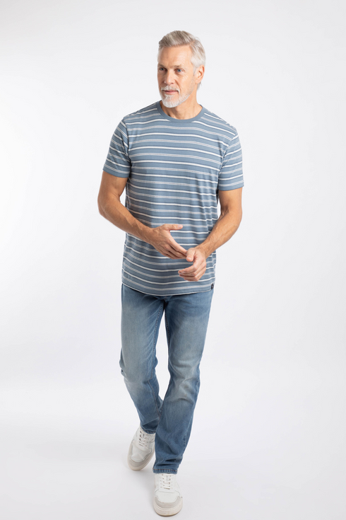 Weird Fish Jefferson Textured Stripe T-Shirt Blue Mirage 100% Cotton 204033