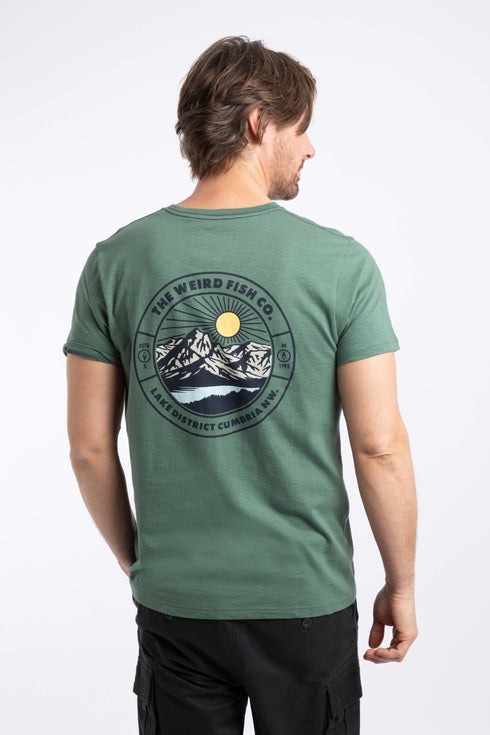 Weird Fish Mens Dusky Green Lake District Back Print Graphic T-Shirt 204034
