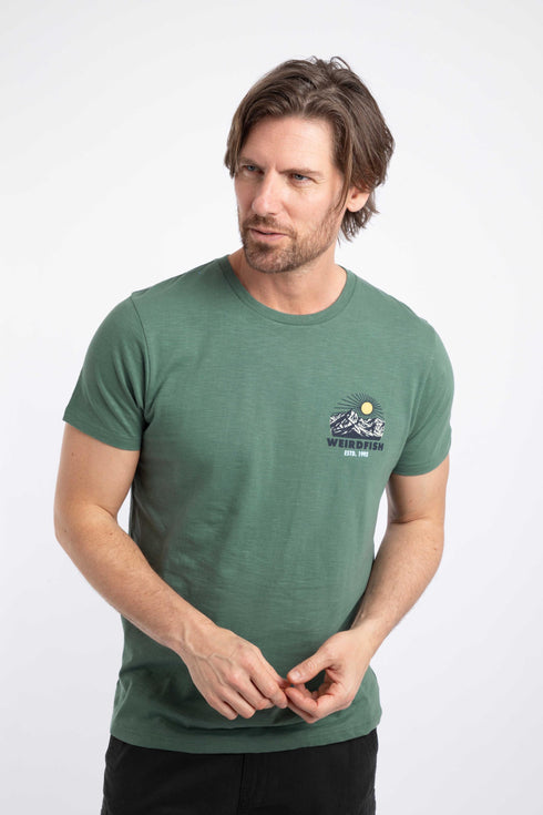 Weird Fish Mens Dusky Green Lake District Back Print Graphic T-Shirt 204034