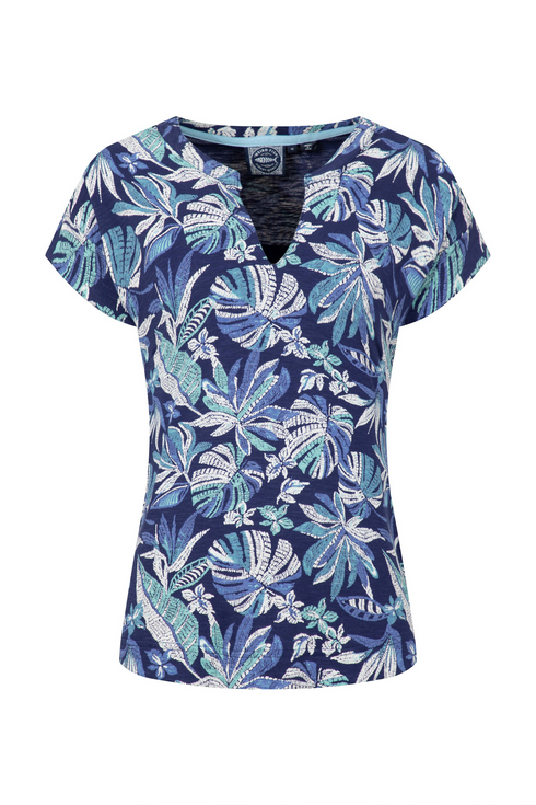 Weird Fish Alia Organic Cotton Printed Jersey Top - Blue Indigo 204046