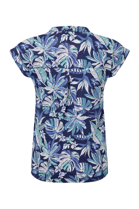 Weird Fish Alia Organic Cotton Printed Jersey Top - Blue Indigo 204046