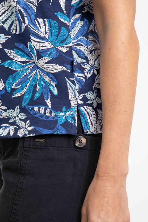 Weird Fish Alia Organic Cotton Printed Jersey Top - Blue Indigo 204046