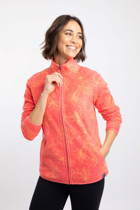 Weird Fish Rochelle Full Zip Printed Microfleece Flamingo Pink Brushed Fabric 204093