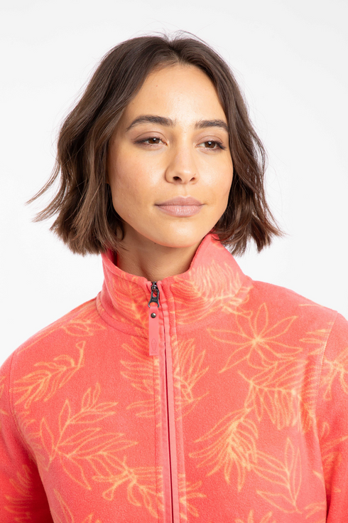 Weird Fish Rochelle Full Zip Printed Microfleece Flamingo Pink Brushed Fabric 204093