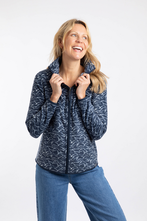 Weird Fish Rochelle Full Zip Printed Microfleece Night Blue Brushed Fabric 204093