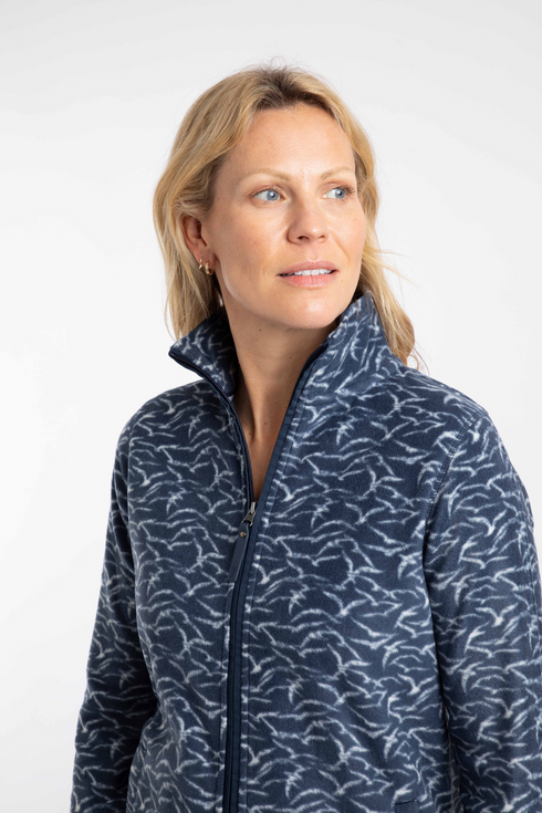 Weird Fish Rochelle Full Zip Printed Microfleece Night Blue Brushed Fabric 204093
