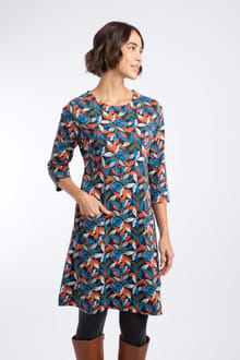 Weird Fish Starshine Printed Cotton Jersey Dress 204301 - Koi Orange
