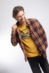 Weird Fish Broxton Long-Sleeve Herringbone Check Shirt 204347 - Dark Navy / Orange