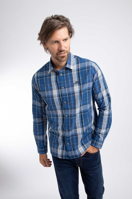 Weird Fish Lando Long Sleeve Cotton Check Shirt 204349 - Bright Navy