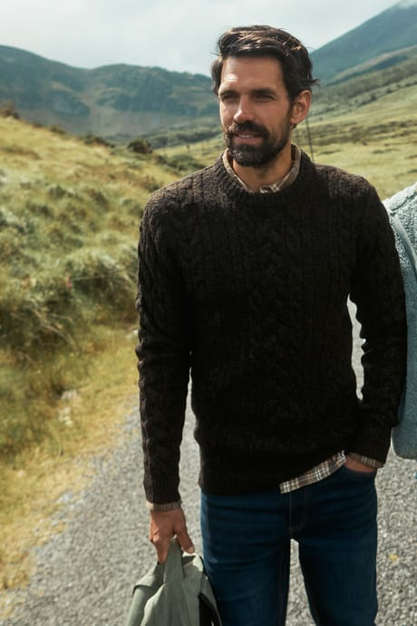 Weird Fish Alford Chunky Two-Tone Cable Knit Crew Neck Jumper 204354 HTCH - Hot Chocolate