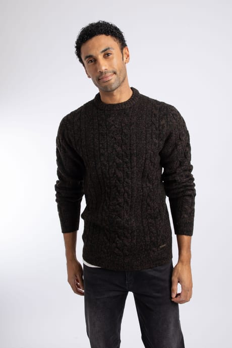 Weird Fish Alford Chunky Two-Tone Cable Knit Crew Neck Jumper 204354 HTCH - Hot Chocolate