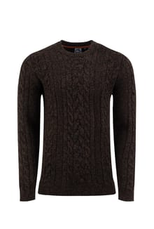 Weird Fish Alford Chunky Two-Tone Cable Knit Crew Neck Jumper 204354 HTCH - Hot Chocolate