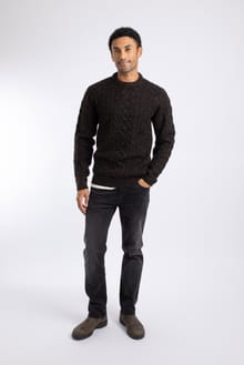 Weird Fish Alford Chunky Two-Tone Cable Knit Crew Neck Jumper 204354 HTCH - Hot Chocolate