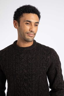 Weird Fish Alford Chunky Two-Tone Cable Knit Crew Neck Jumper 204354 HTCH - Hot Chocolate