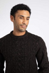 Weird Fish Alford Chunky Two-Tone Cable Knit Crew Neck Jumper 204354 HTCH - Hot Chocolate