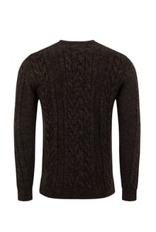 Weird Fish Alford Chunky Two-Tone Cable Knit Crew Neck Jumper 204354 HTCH - Hot Chocolate