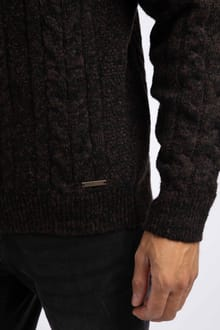 Weird Fish Alford Chunky Two-Tone Cable Knit Crew Neck Jumper 204354 HTCH - Hot Chocolate