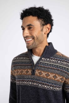 Weird Fish Larner 1/4 Zip Wool Blend Fair Isle Jumper 204355 MIDN - Midnight