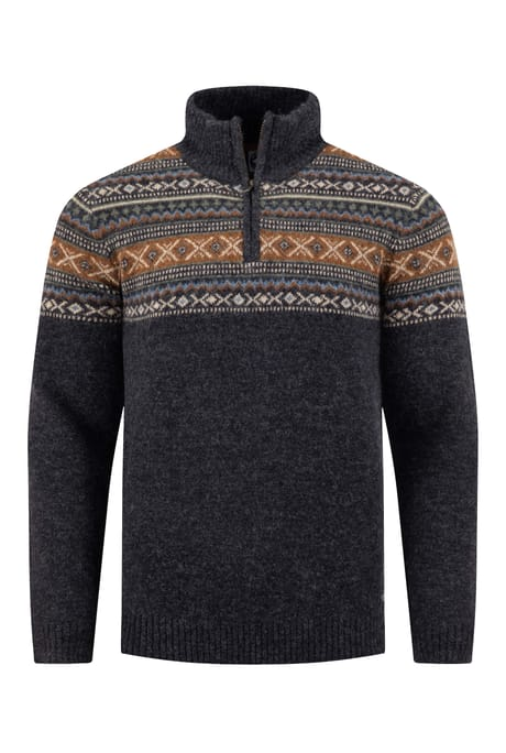 Weird Fish Larner 1/4 Zip Wool Blend Fair Isle Jumper 204355 MIDN - Midnight