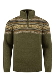 Weird Fish Larner 1/4 Zip Wool Blend Fair Isle Jumper 204355 WINGR - Winter Green