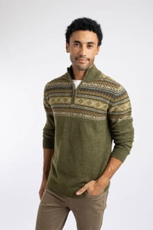 Weird Fish Larner 1/4 Zip Wool Blend Fair Isle Jumper 204355 WINGR - Winter Green
