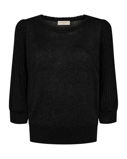 Freequent FQGLITTA Shimmer Metallic 3/4 Sleeve Pleated Jumper 205244 BK - Black