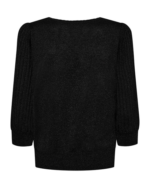 Freequent FQGLITTA Shimmer Metallic 3/4 Sleeve Pleated Jumper 205244 BK - Black