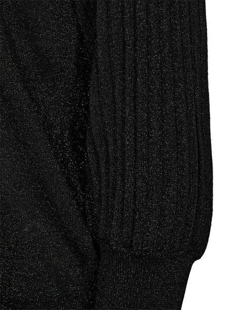 Freequent FQGLITTA Shimmer Metallic 3/4 Sleeve Pleated Jumper 205244 BK - Black
