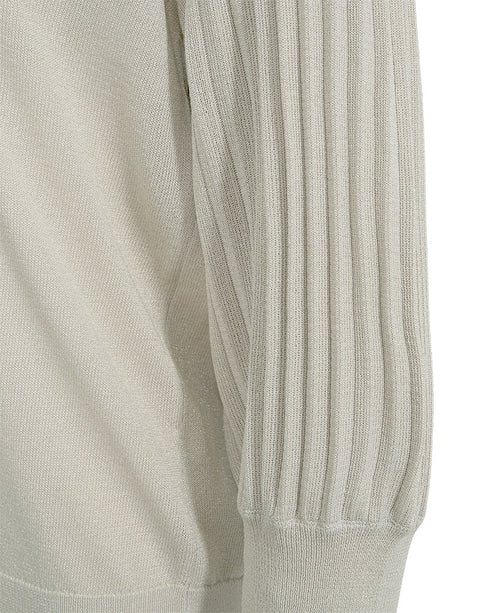 Freequent FQGLITTA Shimmer Metallic 3/4 Sleeve Pleated Jumper 205244MB - Moonbeam Beige