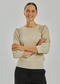 Freequent FQGLITTA Shimmer Metallic 3/4 Sleeve Pleated Jumper 205244MB - Moonbeam Beige