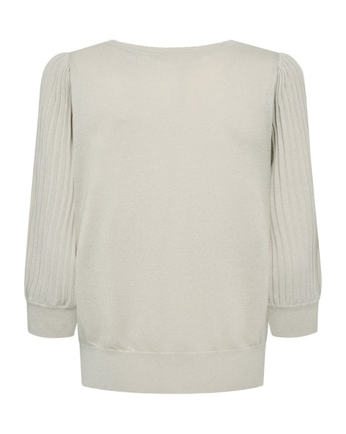 Freequent FQGLITTA Shimmer Metallic 3/4 Sleeve Pleated Jumper 205244MB - Moonbeam Beige