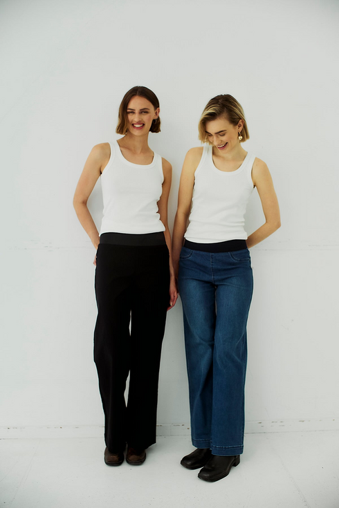 Freequent FQSHANTAL Power Stretch Wide Leg Pants 205439 BLK - Black