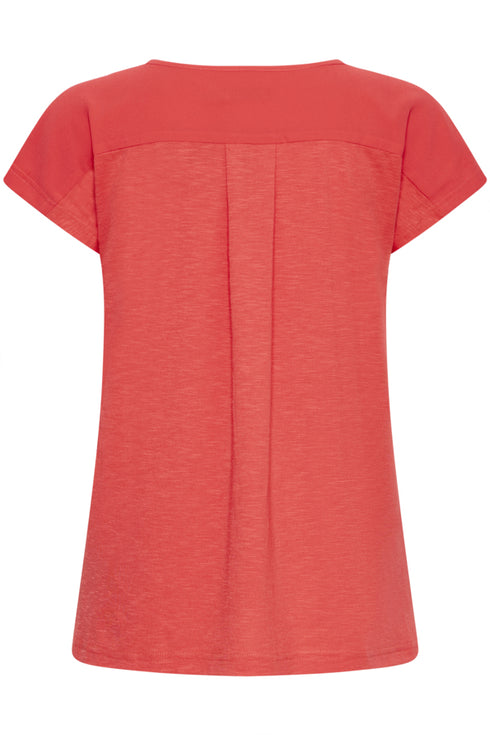Fransa FRZawov Blouse Hibiscus Red Short Sleeve V-Notch Neck 20603737