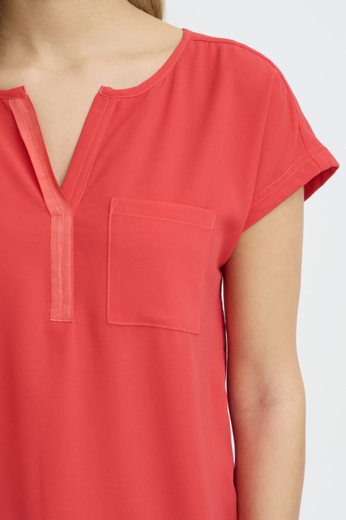 Fransa FRZawov Blouse Hibiscus Red Short Sleeve V-Notch Neck 20603737