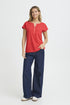 Fransa FRZawov Blouse Hibiscus Red Short Sleeve V-Notch Neck 20603737