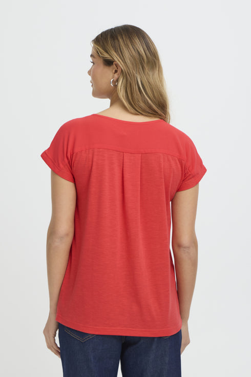 Fransa FRZawov Blouse Hibiscus Red Short Sleeve V-Notch Neck 20603737