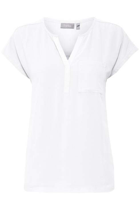 Fransa FRZawov Blouse Antique White Short Sleeve V-Notch Neck 20603737