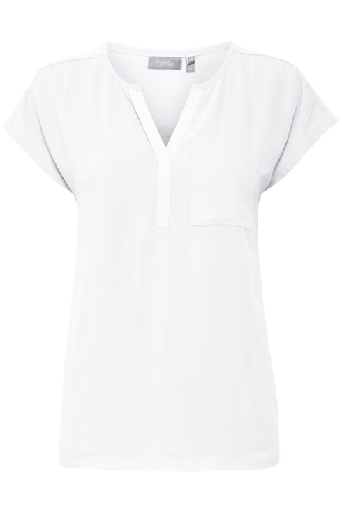 Fransa FRZawov Blouse Antique White Short Sleeve V-Notch Neck 20603737