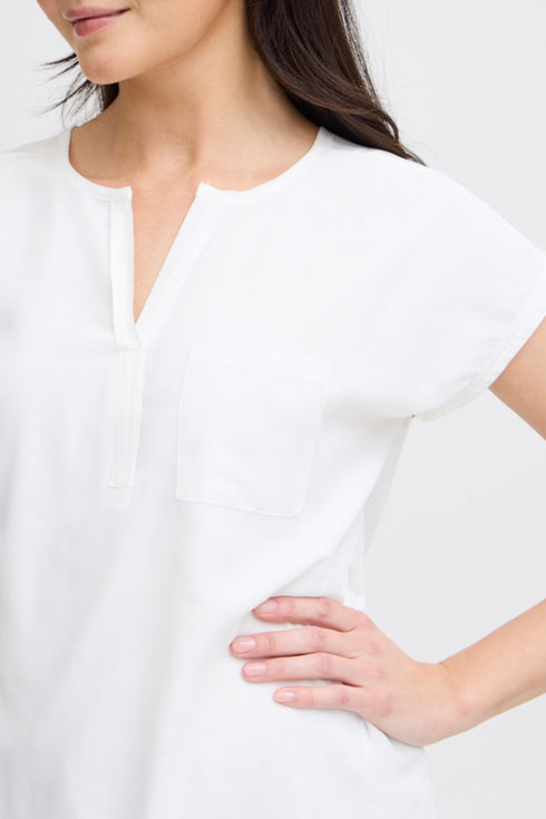 Fransa FRZawov Blouse Antique White Short Sleeve V-Notch Neck 20603737