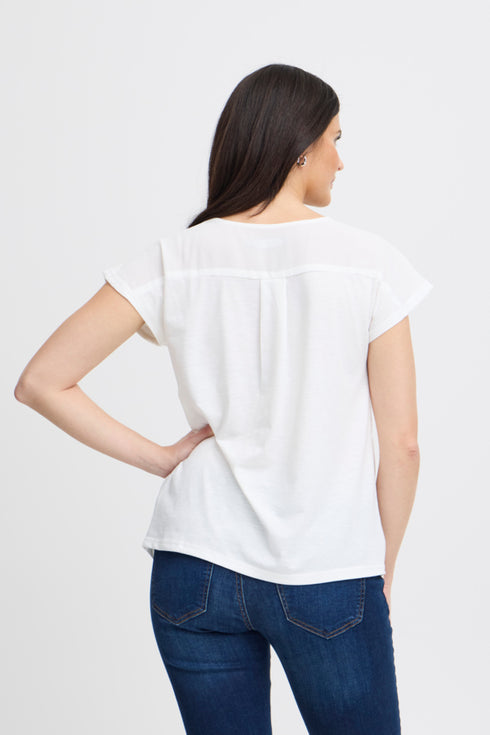 Fransa FRZawov Blouse Antique White Short Sleeve V-Notch Neck 20603737