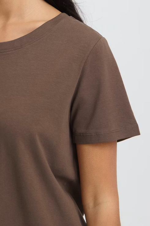 Fransa Womens Zashoulder Short Sleeve T-Shirt 20605388 - Rain Drum Brown