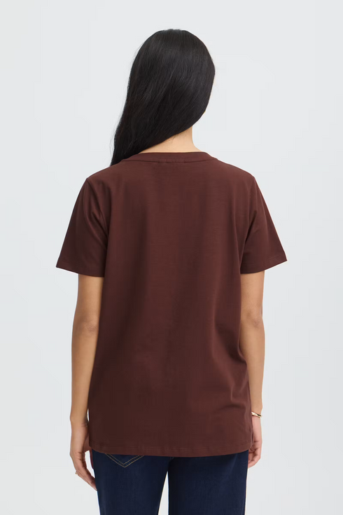 Fransa Womens Zashoulder Short Sleeve T-Shirt 20605388 - Rum Raisin / Red