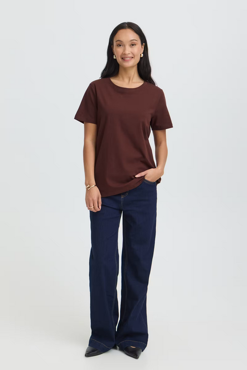 Fransa Womens Zashoulder Short Sleeve T-Shirt 20605388 - Rum Raisin / Red
