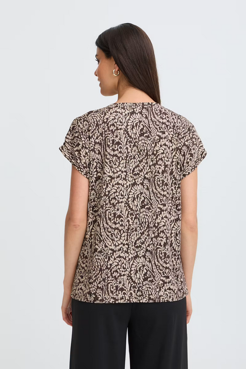 Fransa FRSEEN Printed Short Sleeve T-Shirt 20610634 AB - Aura Bloom Hot Fudge / Brown