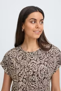 Fransa FRSEEN Printed Short Sleeve T-Shirt 20610634 AB - Aura Bloom Hot Fudge / Brown