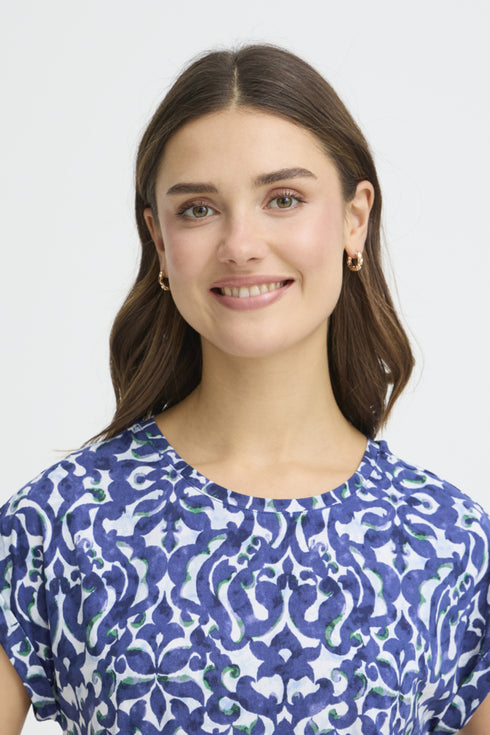 Fransa FRSEEN Floral Jersey T-Shirt – Boho Bloom Navy & Green – 20610634